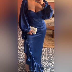 Navy Blue Satin Gown
